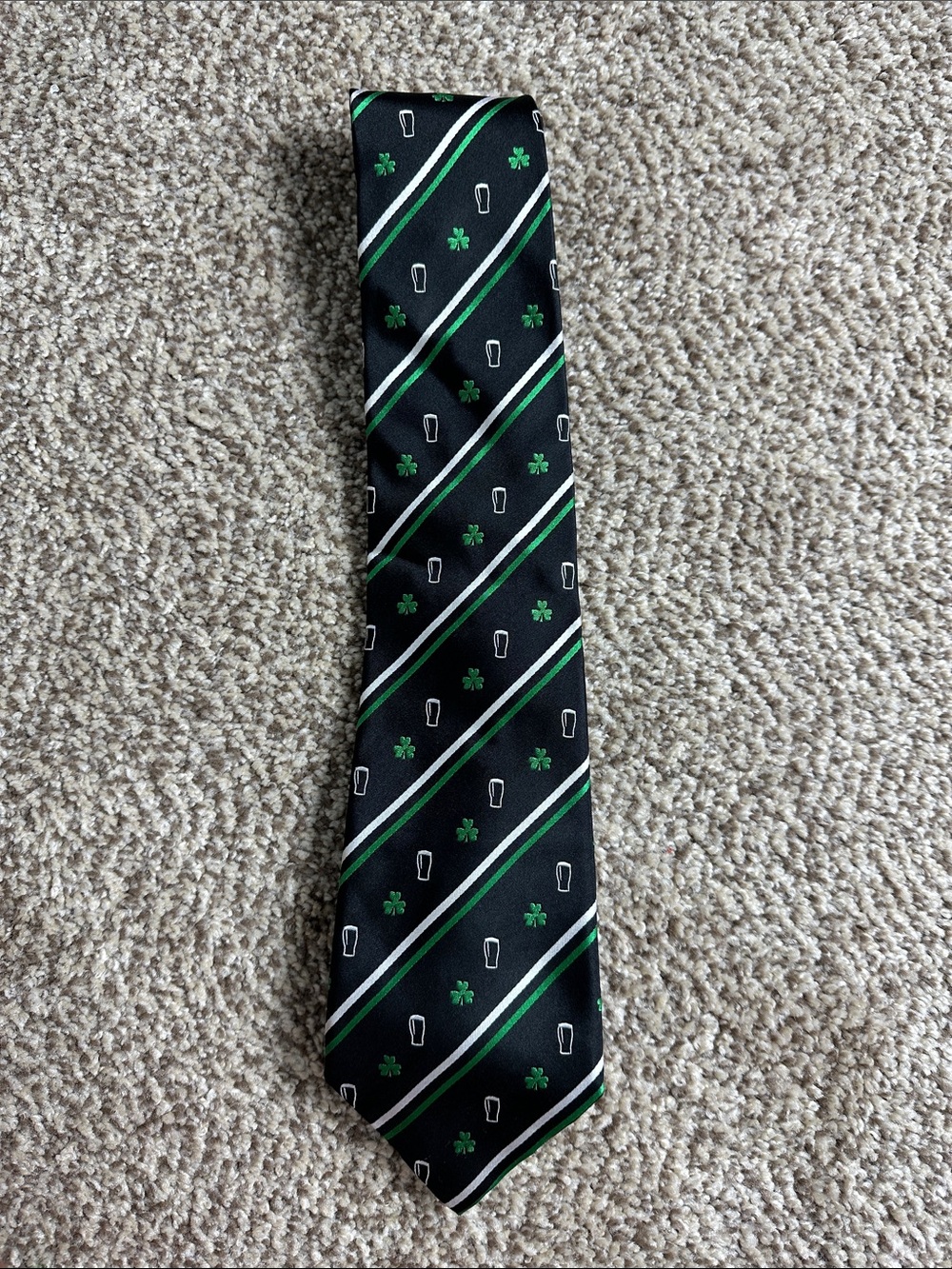 Guinness Black Tie with Green & White Shamrock Stripe